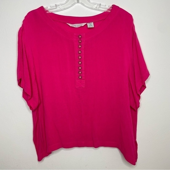 Vintage 80s 90s magenta pink oversized boxy relaxed fit short sleeve blouse top - Picture 15 of 16